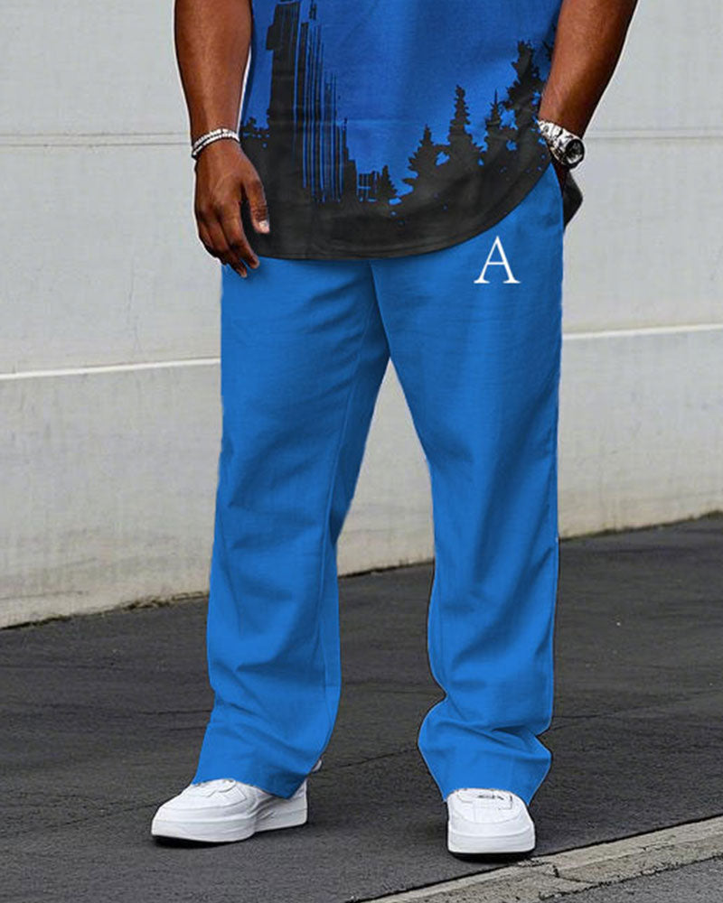 Big & Tall Blue Graphic Streetwear Two-piece Set for big men view 3