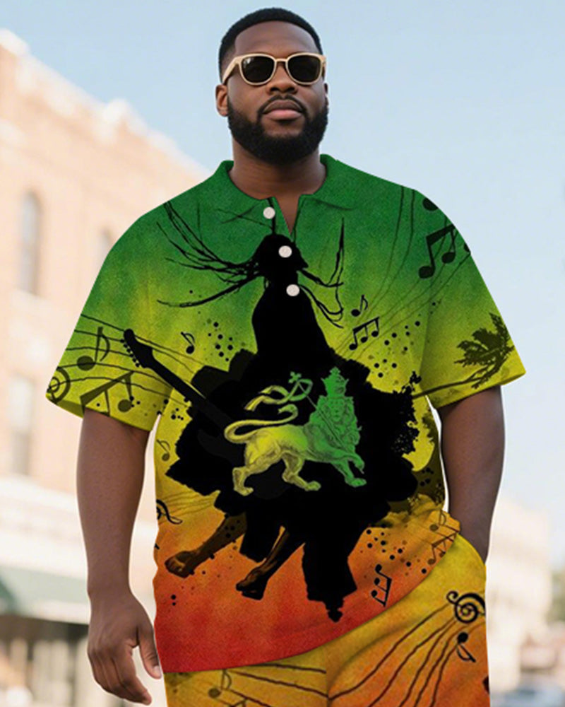 Big & Tall Red Green Colorblock Polo Shorts Set for big men view 1