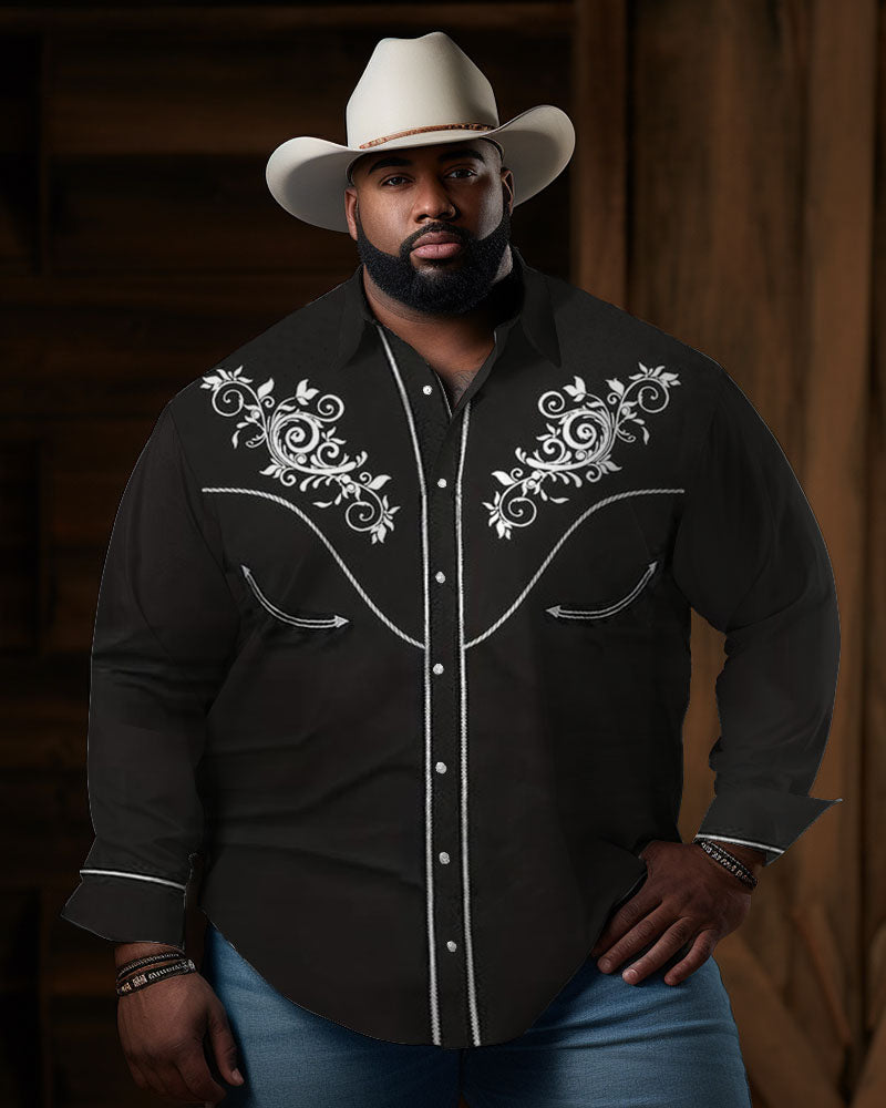 Big & Tall Black Western Denim Long Sleeve Shirt for big men