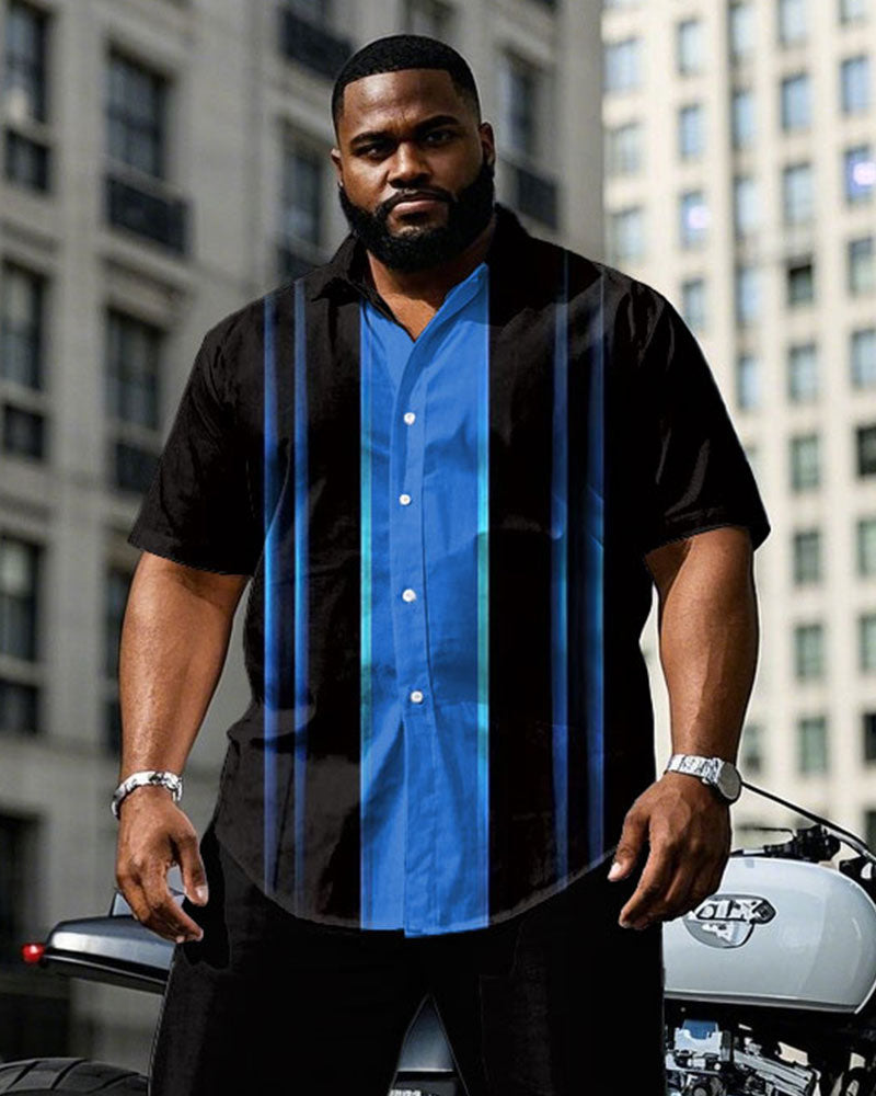 Big & Tall Black Blue Colorblock T-Shirt Pants Set for big men view 2
