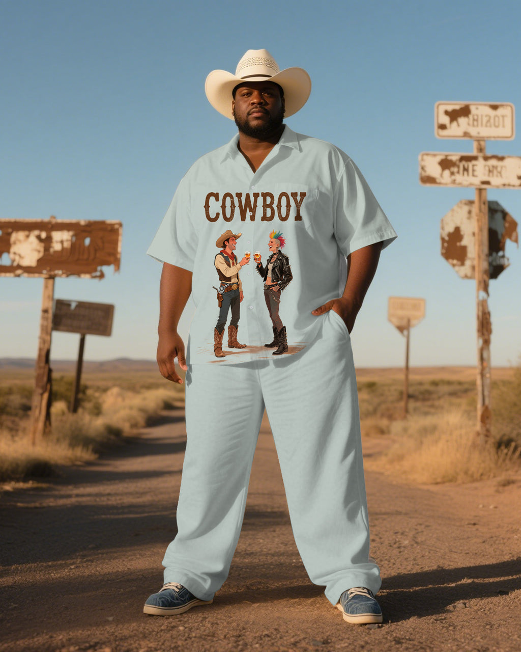Big & Tall Western T-Shirt Pants Set for big men view 2