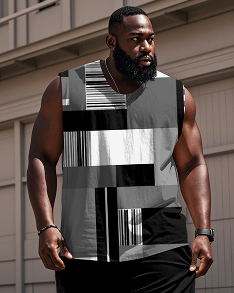 Big & Tall Gray Colorblock Geometric Vest Pants Set for big men view 2