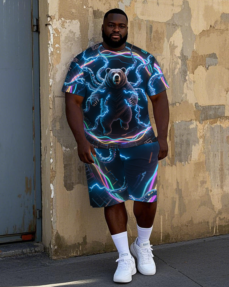 Big & Tall Graffiti Streetwear T-Shirt Shorts Set for big men view 1