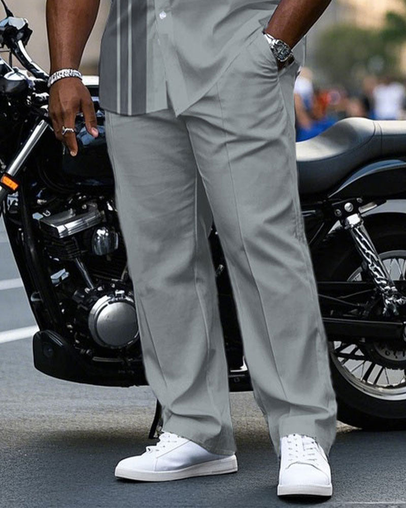 Big & Tall Gray Business Casual T-Shirt Pants Set for big men view 3