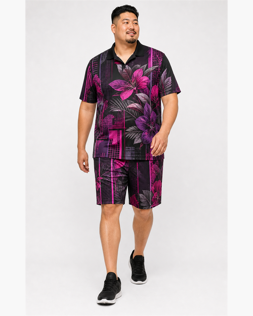 Big & Tall Graphic Polo Shorts Set for big men view 1