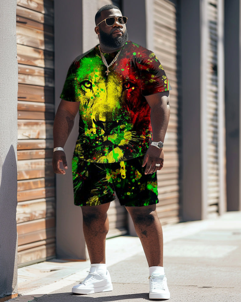 Big & Tall Red Green Colorblock Two-piece Set for big men view 1