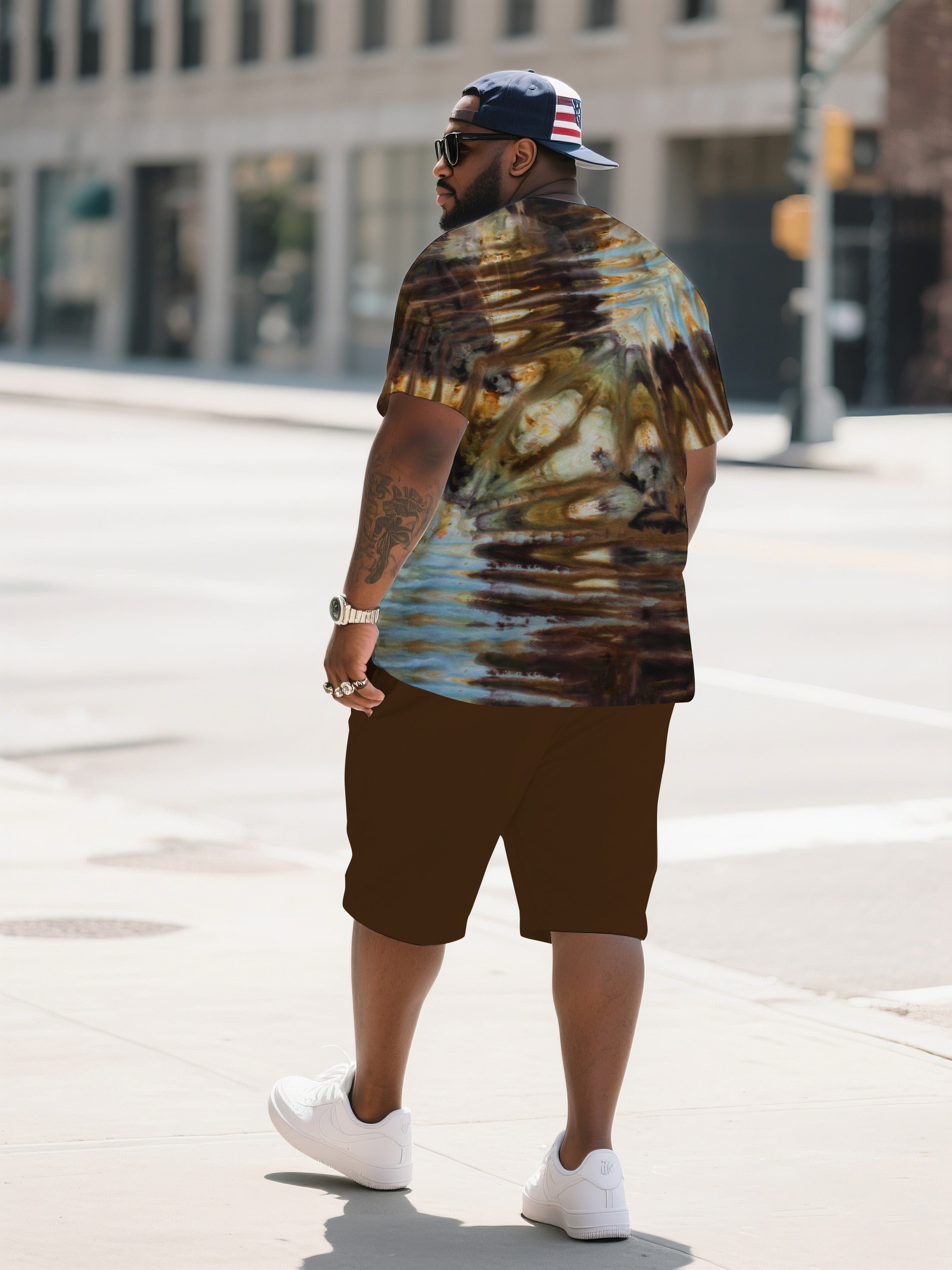 Big & Tall Colorblock Gradient T-Shirt Shorts Set for big men view 4