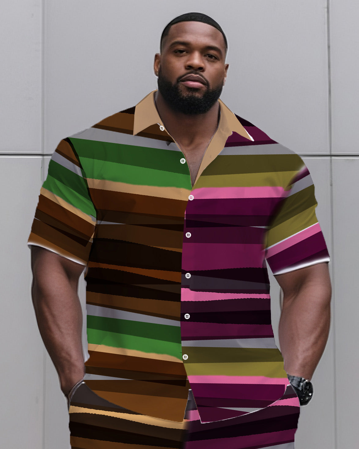 Big & Tall Colorblock Vintage T-Shirt Shorts Set for big men view 2