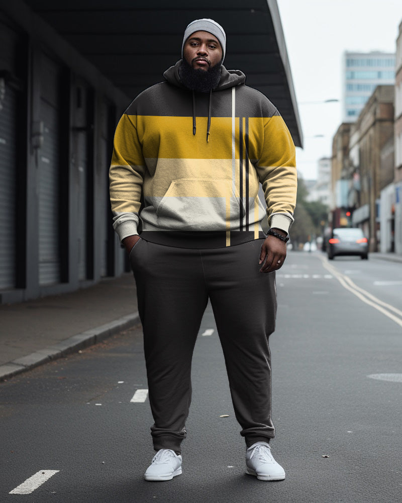 Big & Tall Colorblock Geometric Hoodie Sweatpants Set for big men view 1