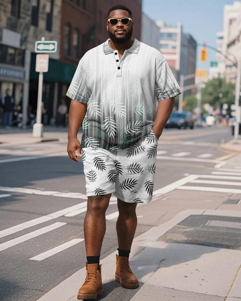 Big & Tall Hawaiian Gradient Graphic Polo Shorts Set for big men view 1
