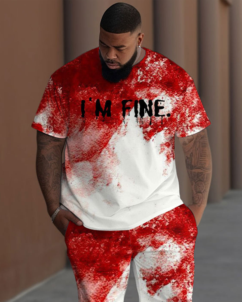 Big & Tall Graphic T-Shirt Pants Set for big men view 2