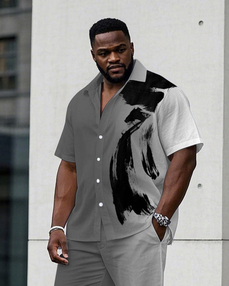 Big & Tall White Gray Gradient T-Shirt Pants Set for big men view 2