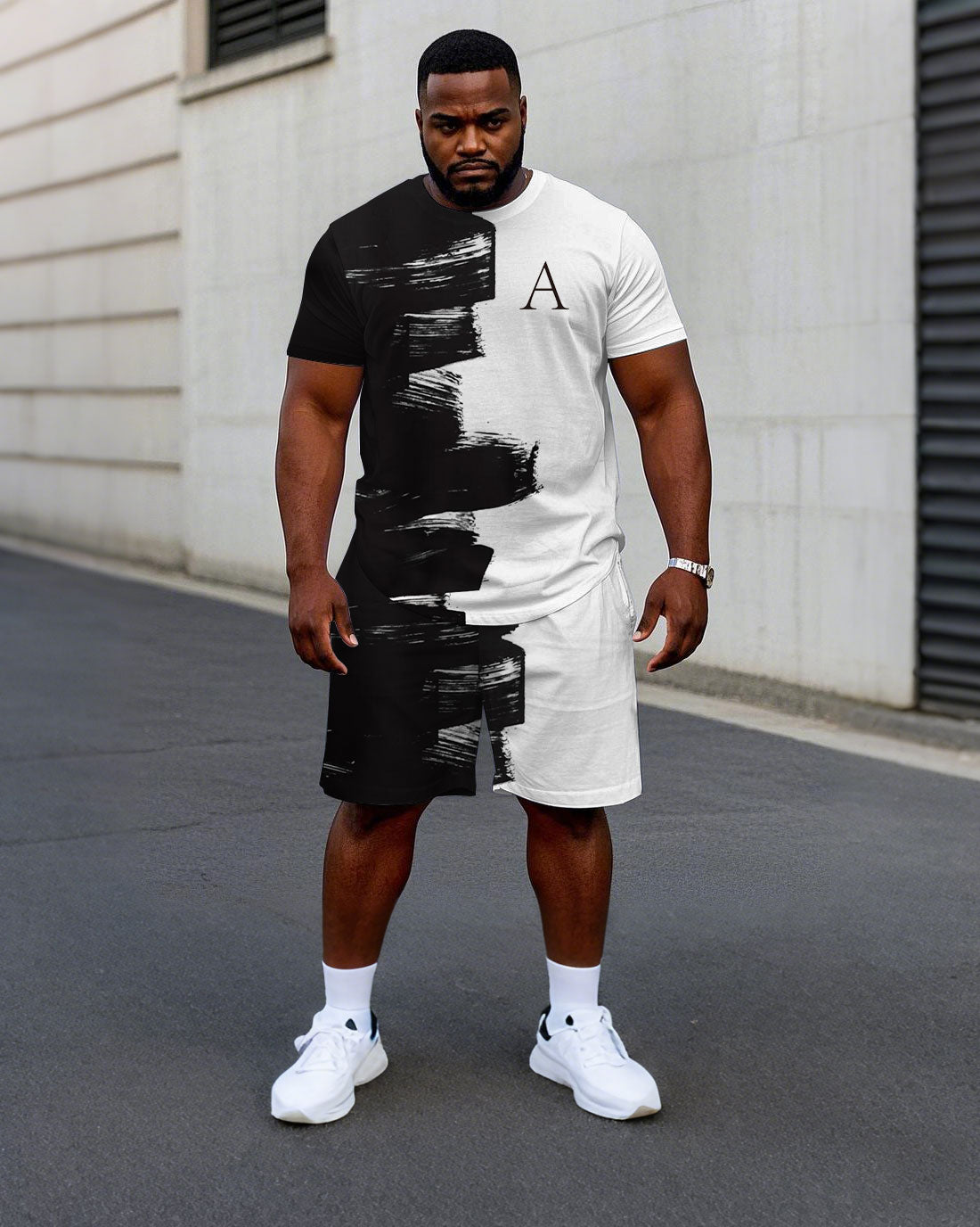Big & Tall Graphic Streetwear T-Shirt Shorts Set for big men view 1
