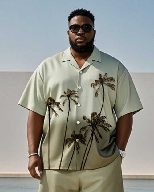 Big & Tall Green Hawaiian Gradient T-Shirt Shorts Set for big men view 2