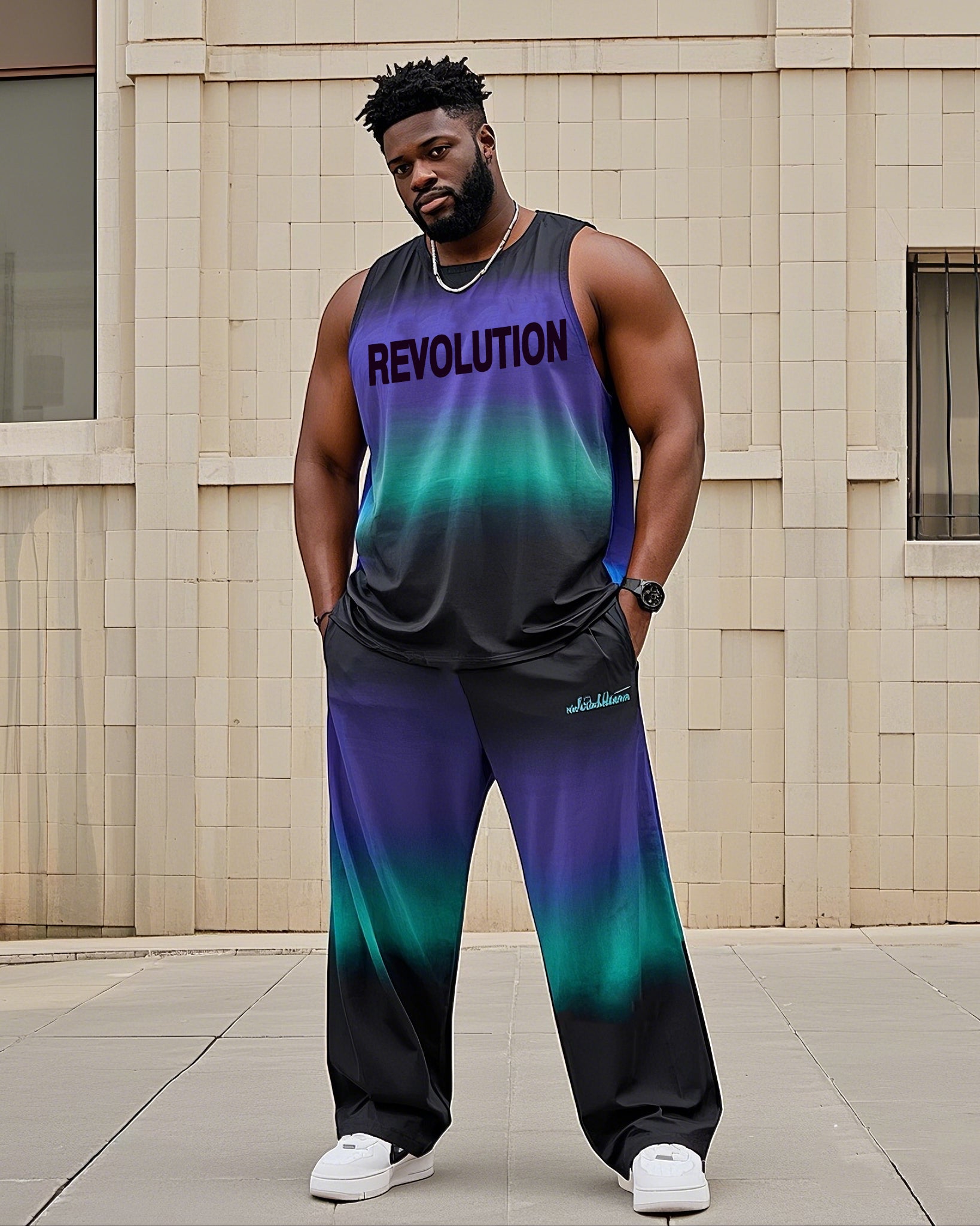 Big & Tall Gradient Streetwear Vest Pants Set for big men view 1