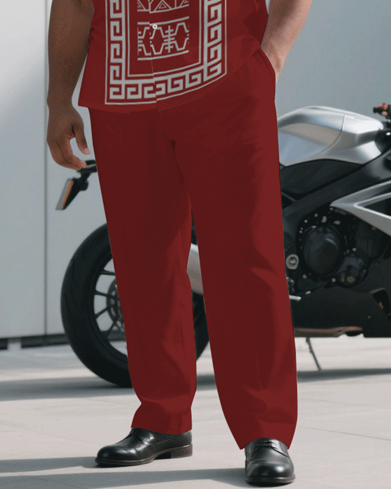 Big & Tall Red Gray Business Casual T-Shirt Pants Set for big men view 6