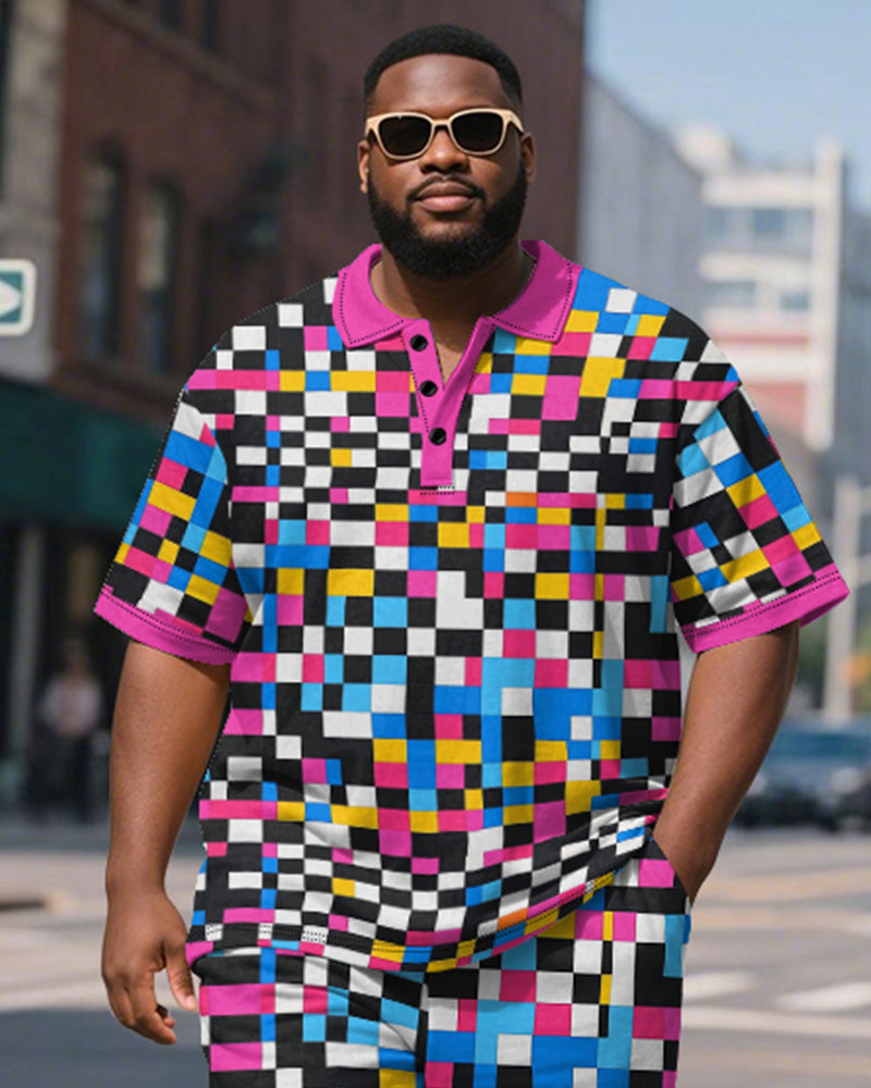 Big & Tall Colorblock Polo Shorts Set for big men view 3