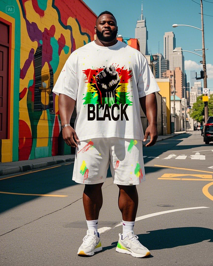Big & Tall Black Juneteenth T-Shirt Shorts Set for big men view 1