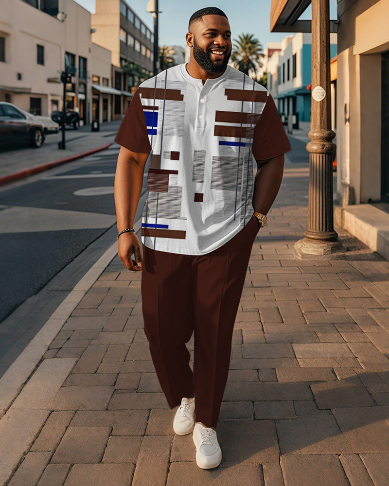 Big & Tall Brown Colorblock T-Shirt Pants Set for big men view 1