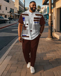 Big & Tall Brown Colorblock T-Shirt Pants Set for big men view 1