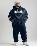 Big & Tall Blue Striped Graphic Hoodie Sweatpants Set for big men view 1