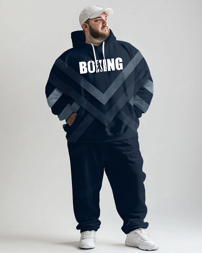 Big & Tall Blue Striped Graphic Hoodie Sweatpants Set for big men view 1