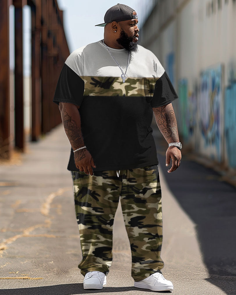 Big & Tall Colorblock Camouflage Two-piece Set for big men view 1