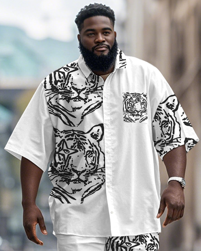 Big & Tall White Graphic Graffiti T-Shirt Shorts Set for big men view 2