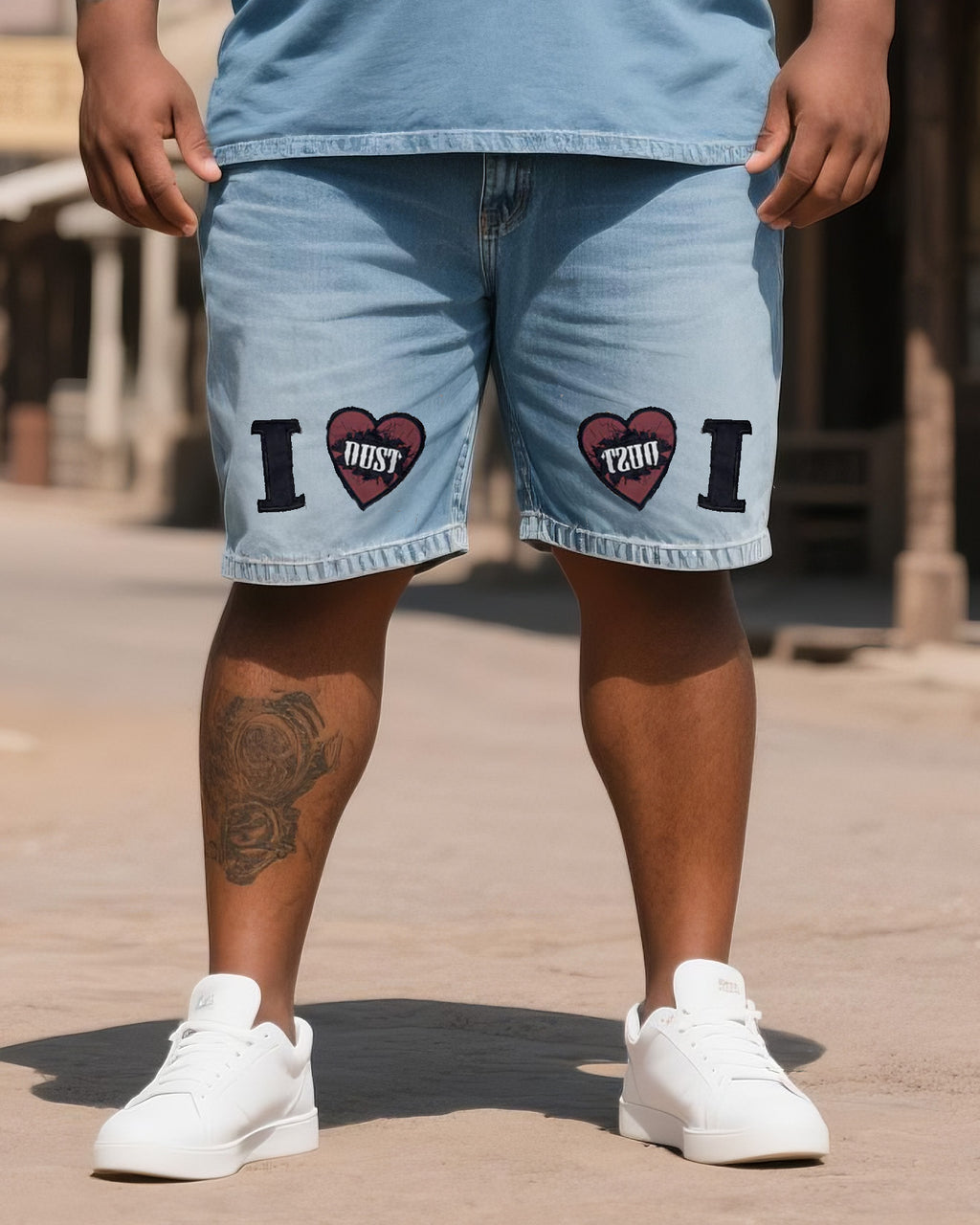 Big & Tall Western Denim T-Shirt Shorts Set for big men view 3