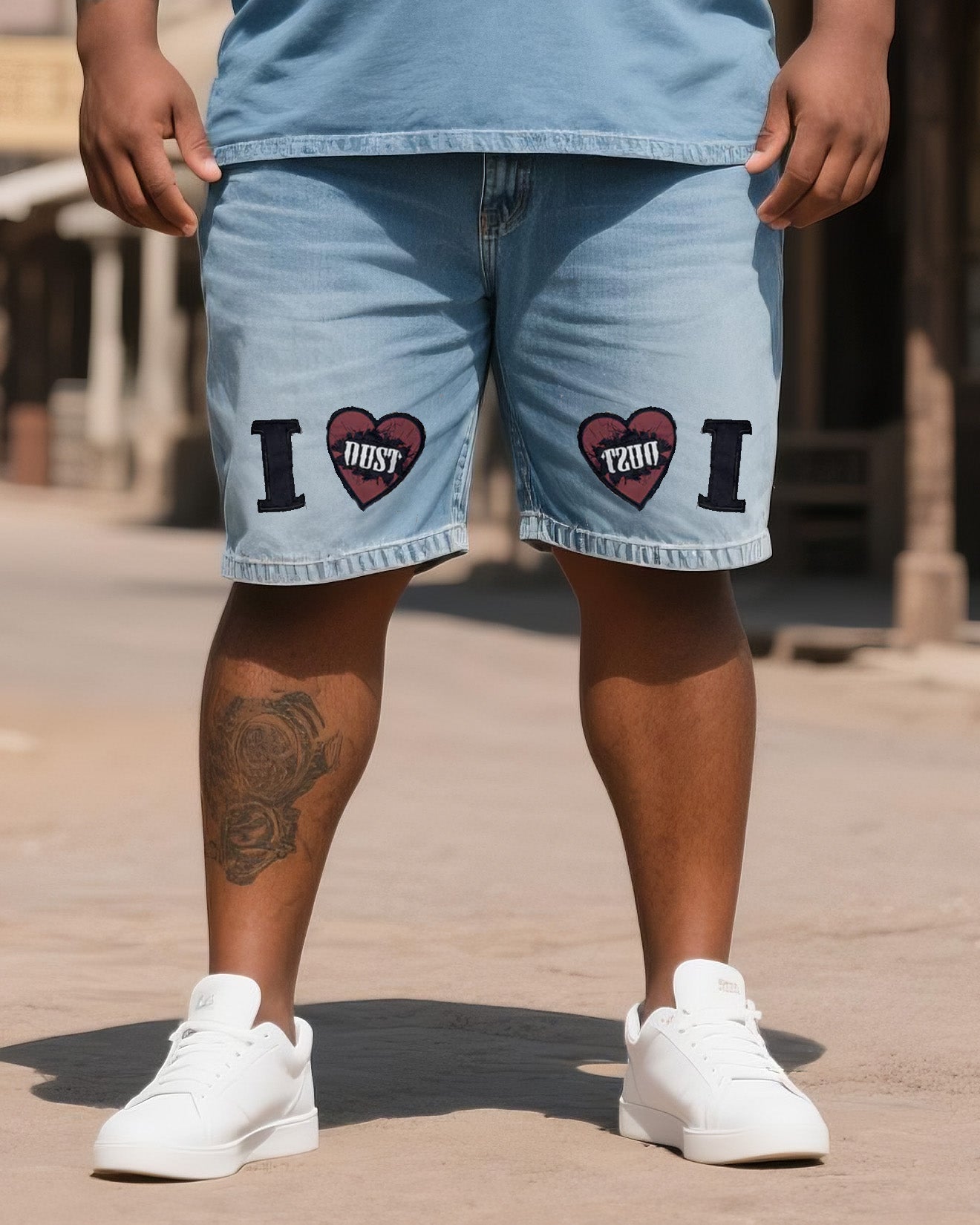 Big & Tall Western Denim T-Shirt Shorts Set for big men view 3
