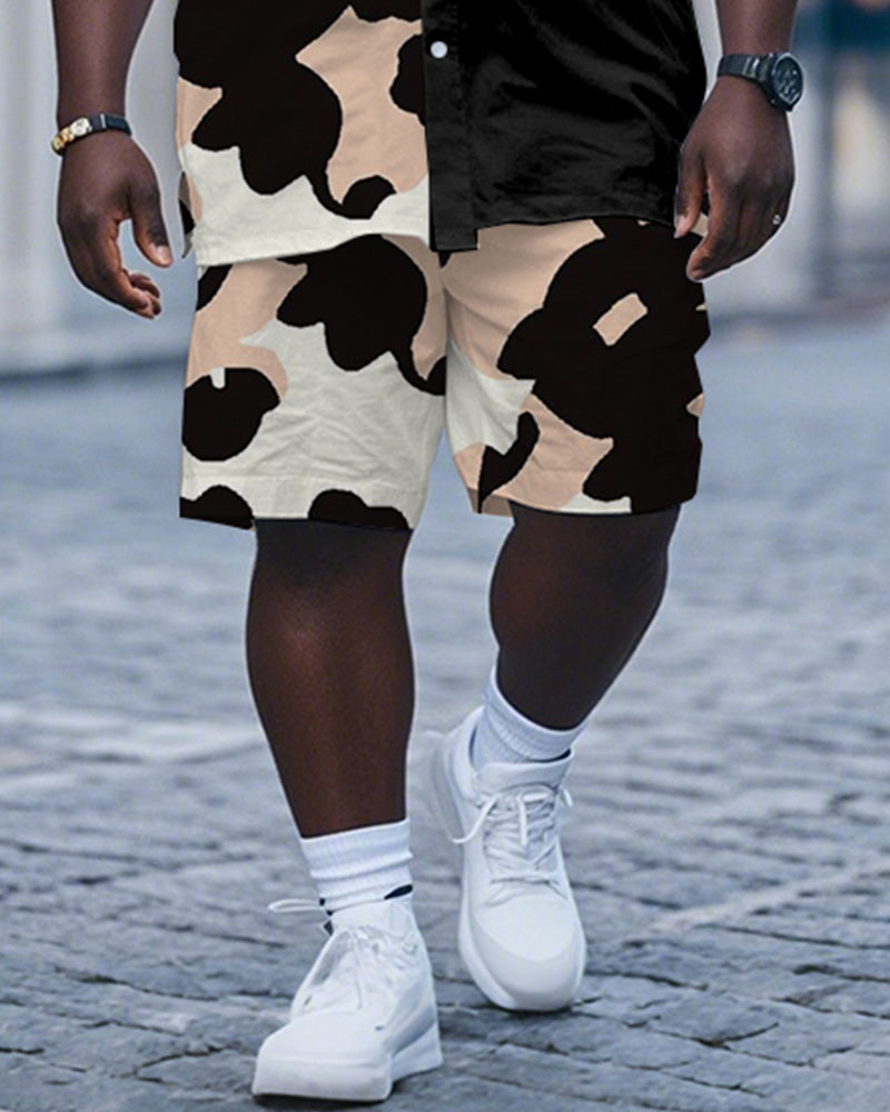 Big & Tall Black Pink Colorblock T-Shirt Shorts Set for big men view 3