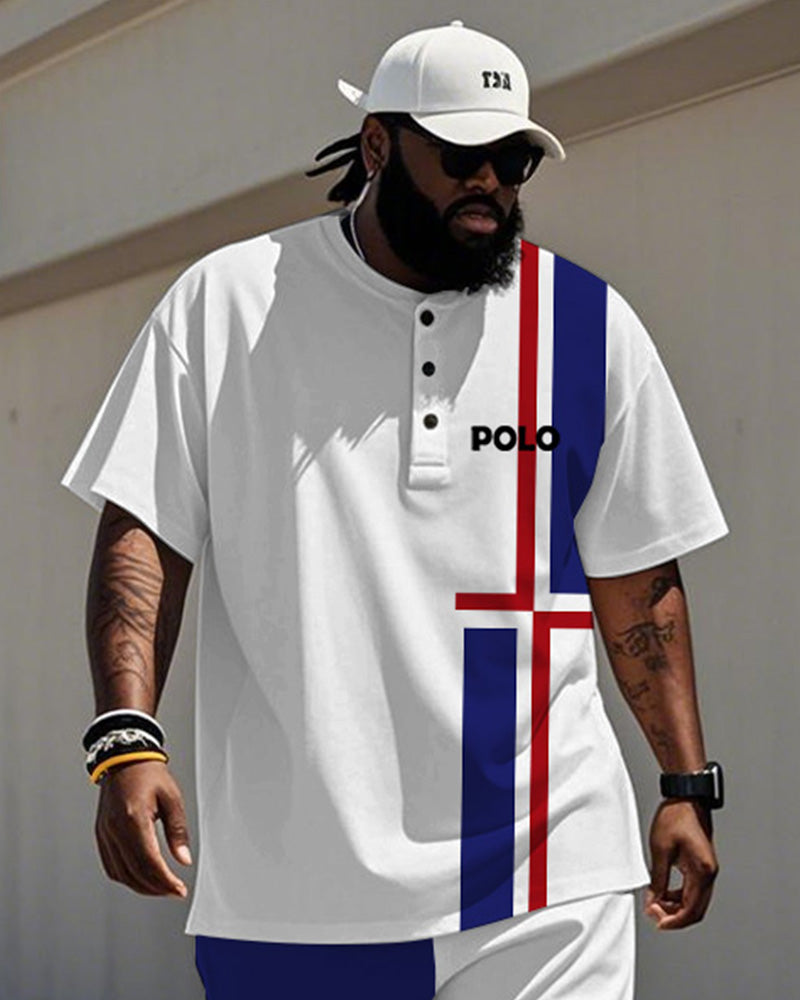 Big & Tall Blue Red Colorblock T-Shirt Pants Set for big men view 2