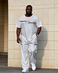 Big & Tall White Streetwear T-Shirt Pants Set for big men view 1