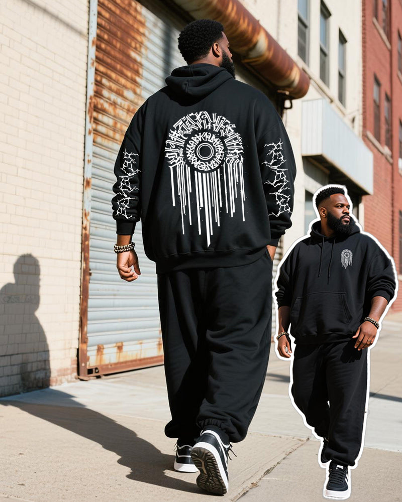 Big & Tall Black Graphic Hoodie Sweatpants Set for big men view 1