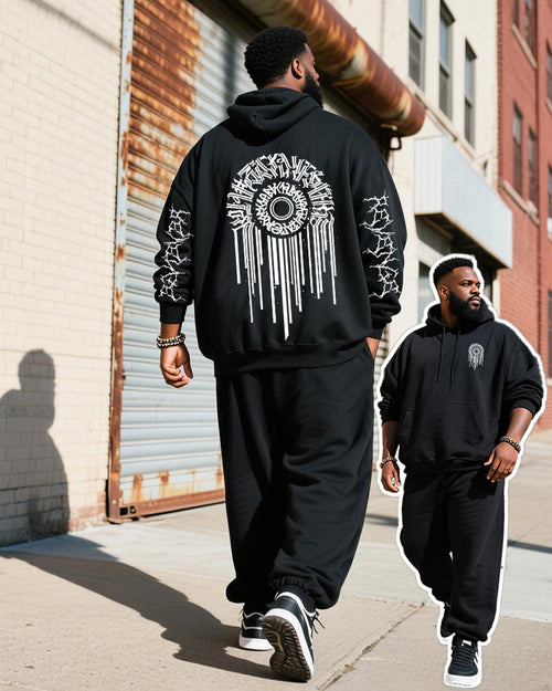 Big & Tall Black Graphic Hoodie Sweatpants Set for big men view 1