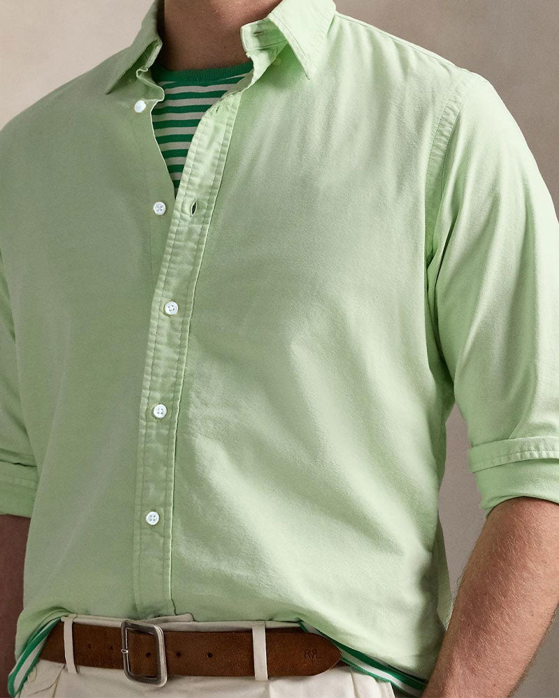 Big & Tall Green Solid Color Long Sleeve Shirt for big men view 2