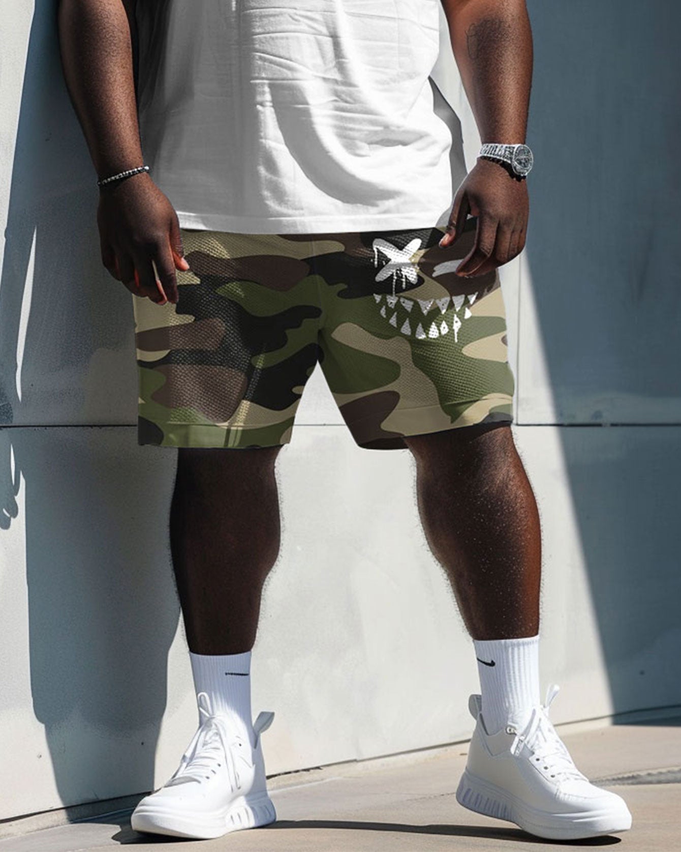 Big & Tall Graphic Camouflage T-Shirt Shorts Set for big men view 3