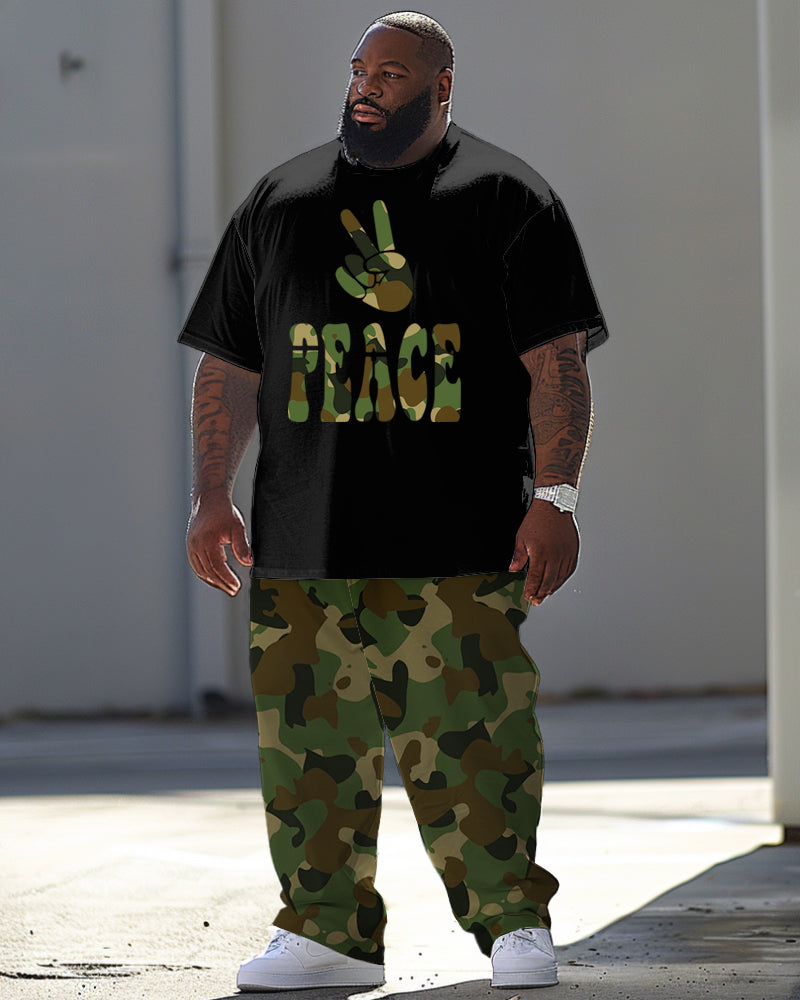 Big & Tall Graphic Camouflage T-Shirt Pants Set for big men view 1