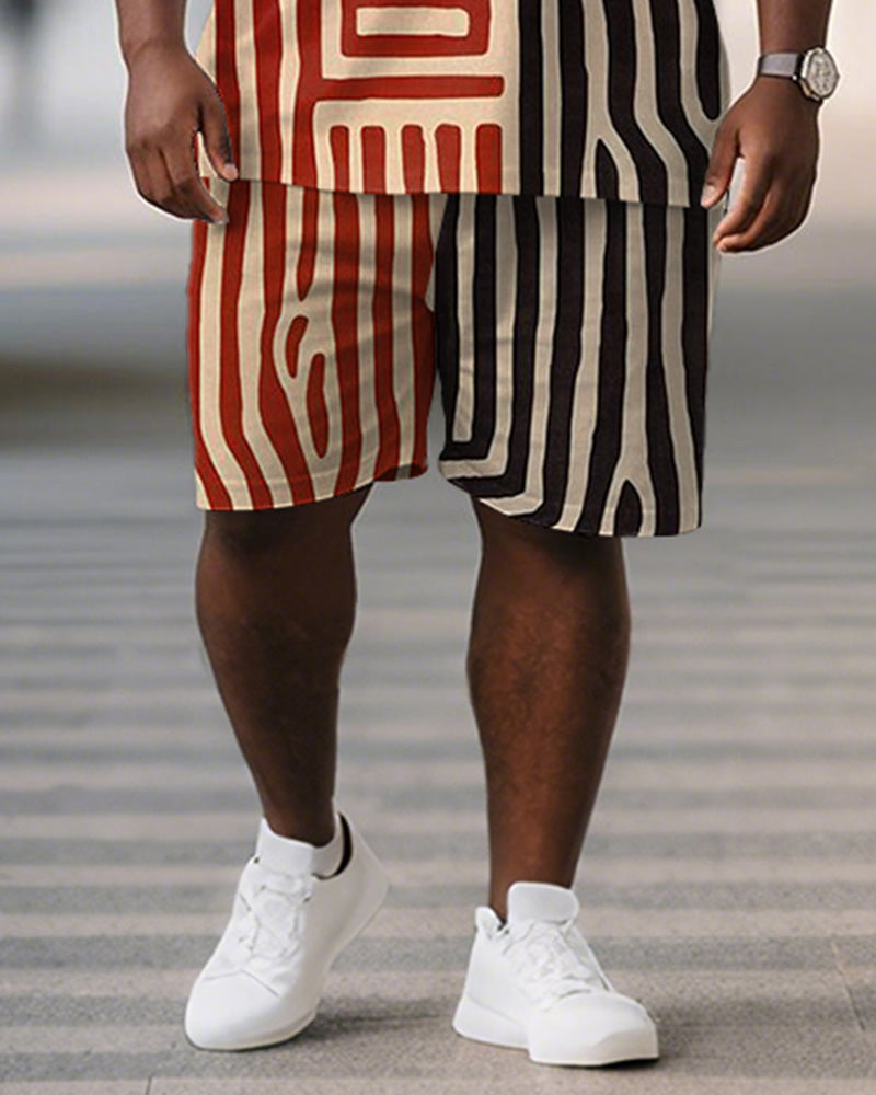 Big & Tall Black Red Geometric T-Shirt Shorts Set for big men view 3