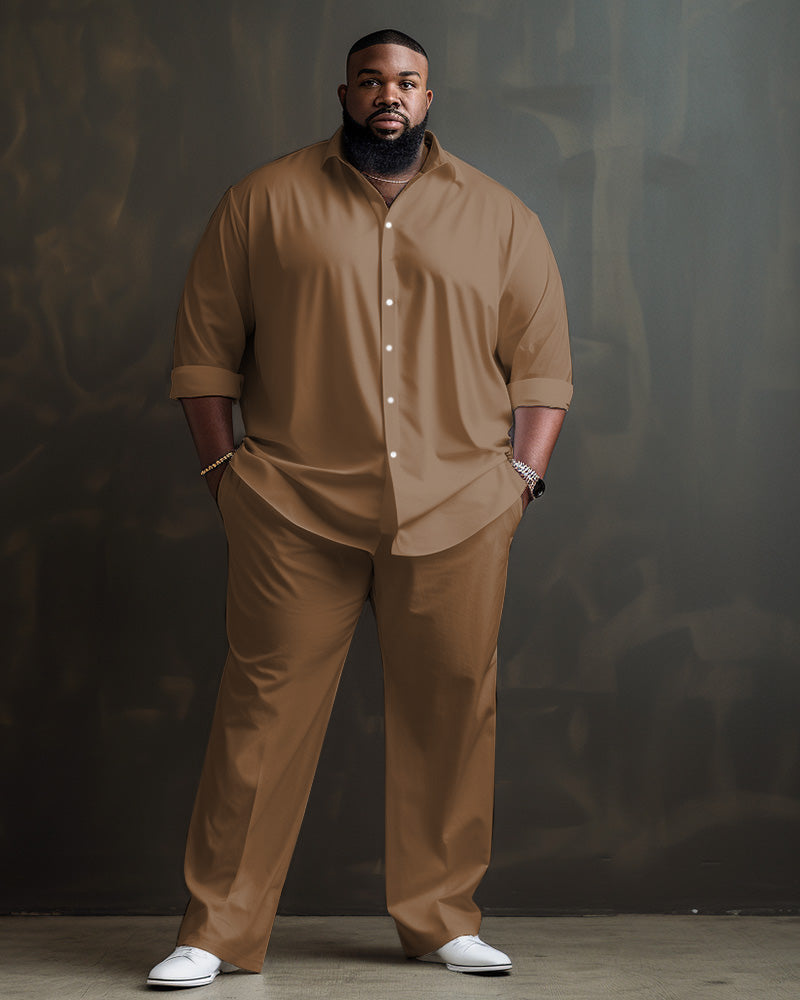 Big & Tall Solid Color Shirt Pants Set for big men view 9