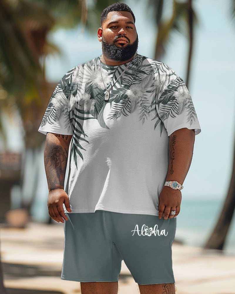 Big & Tall Hawaiian Graphic Floral T-Shirt Shorts Set for big men view 1