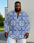 Big & Tall White Blue Long Sleeve Shirt for big men view 1