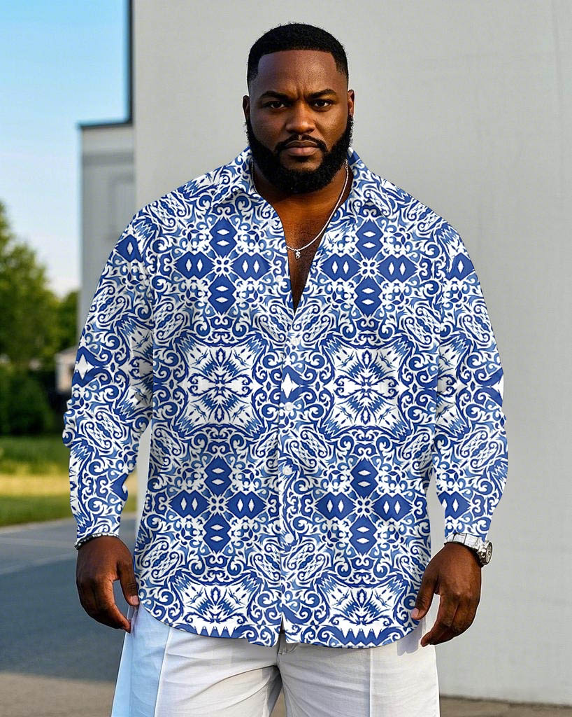Big & Tall White Blue Long Sleeve Shirt for big men view 1