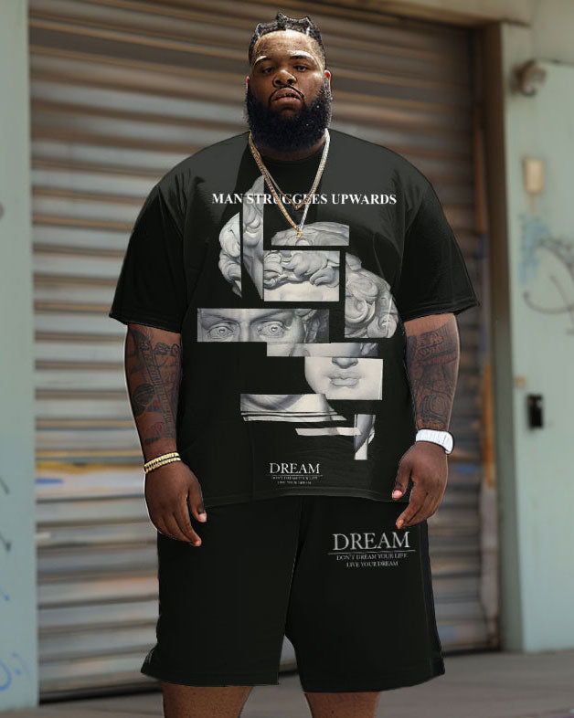 Big & Tall Graphic Vintage T-Shirt Shorts Set for big men view 1