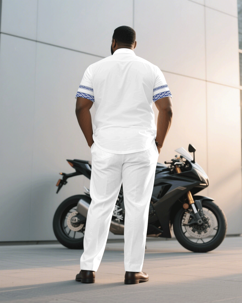 Big & Tall White Business Casual T-Shirt Pants Set for big men view 4