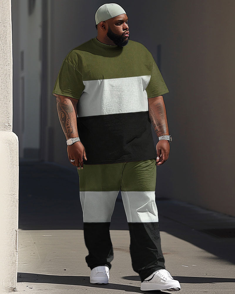 Big & Tall Colorblock Streetwear Two-piece Set for big men view 1