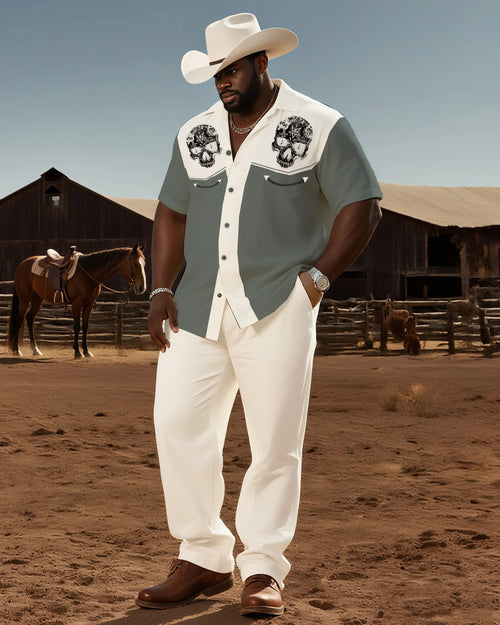 Big & Tall Western Graphic Skull T-Shirt Pants Set for big men view 1