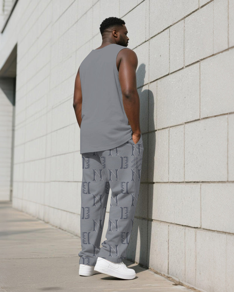 Big & Tall Gray Geometric Graphic Vest Pants Set for big men view 4
