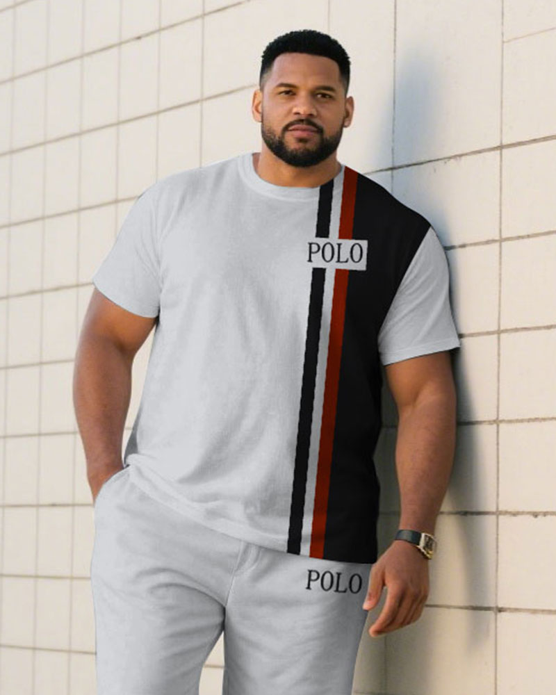 Big & Tall Black Red Colorblock T-Shirt Shorts Set for big men view 2