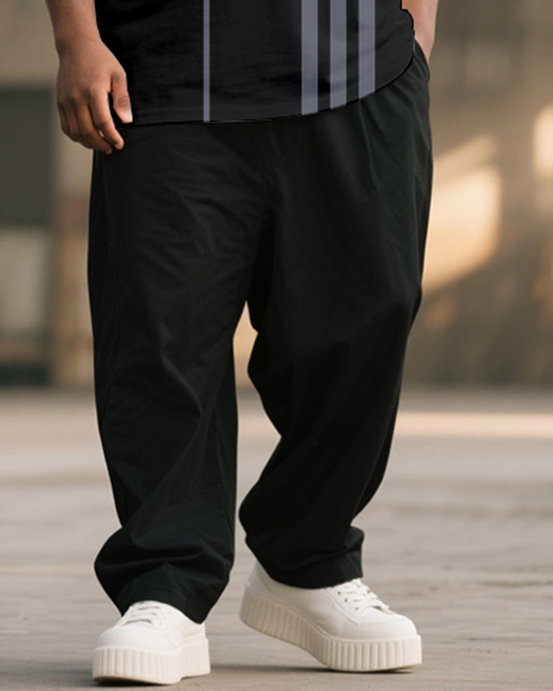 Big & Tall Black Gray Plaid T-Shirt Pants Set for big men view 3